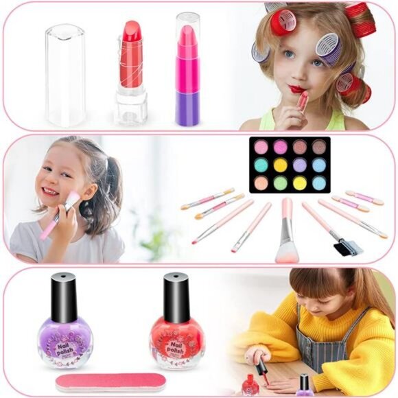 41 Pcs Kids Makeup Toy Kit for Girls, Washable Makeup Set w/ Real Cosmetic Case - Picture 3 of 6